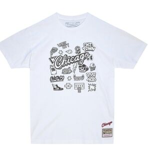 Chicago Bulls Mitchell & Ness White Hardwood Classics Doodle T-Shirt